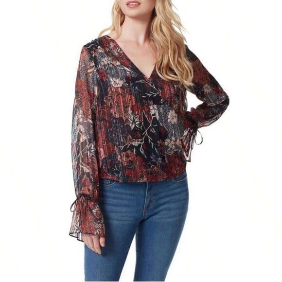 Jessica Simpson Aurora Metallic Printed Blouse BOHO, Size Large - Picture 1 of 7